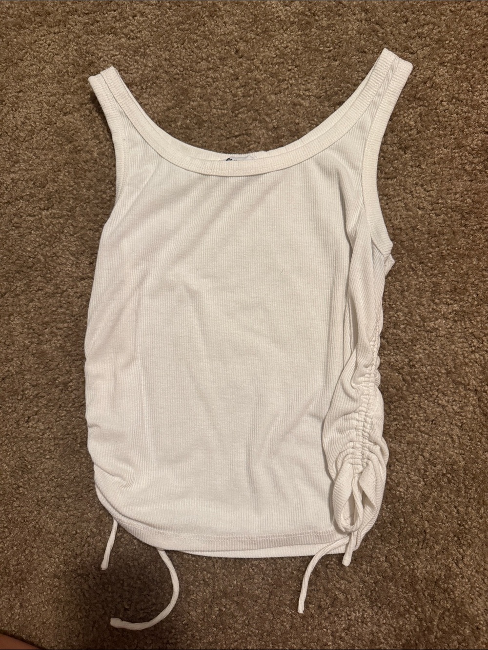 Princess Polly Cream Ribbed Tank with Side Cinch